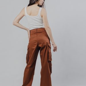 Ženske rust cargo pantalone Bronco prednji prikaz | Wide-leg