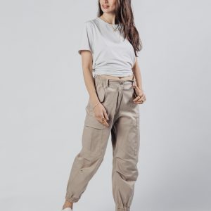 Ženske bež cargo jogger pantalone Sandstone prednji prikaz